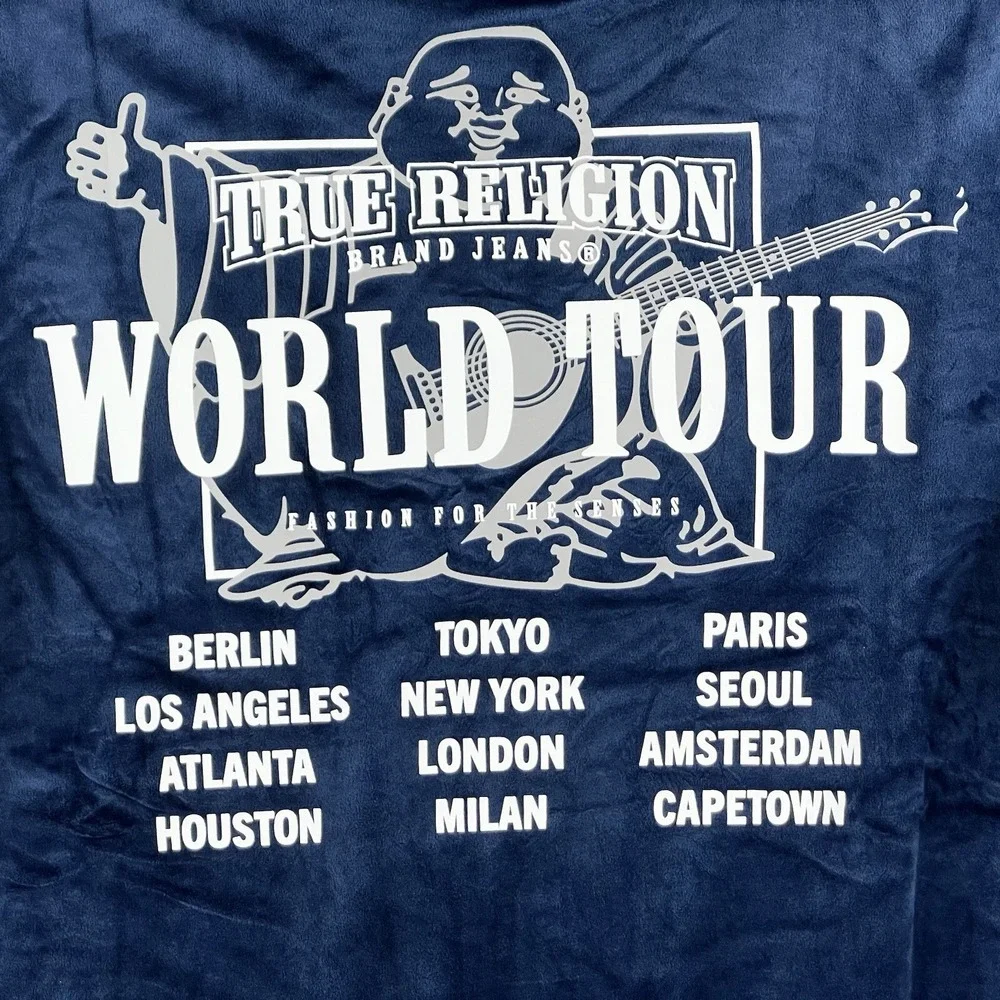 True Religion Men's Blue Velour World Tour Track Jacket Size Small Full Zip NWT